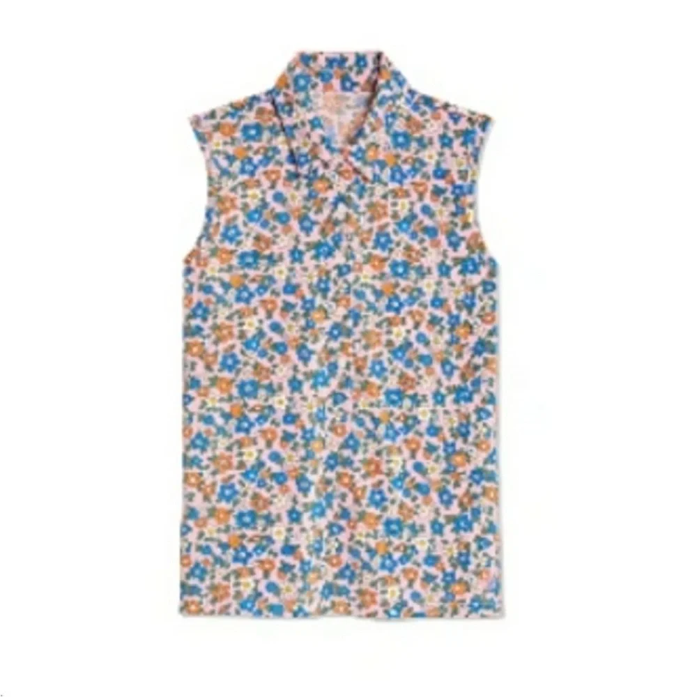 Tory Burch Polo MERCERIZED COTTON SLEEVELESS RIBBON WILD PRINTED FLOWER Top XL